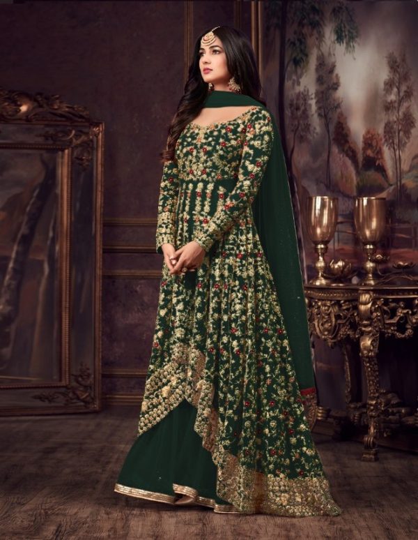 Fine Green Color Heavy Net Embroidery Sequence Salwar Suit