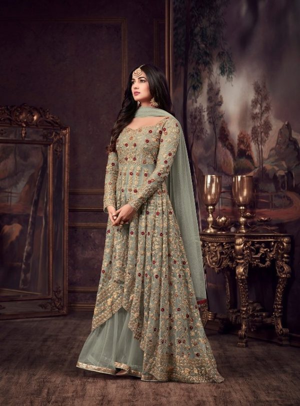 Fine Pista Color Heavy Net Embroidery Sequence Salwar Suit