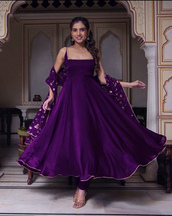 Gorgeous Violet Heavy Faux Georgette With Fully Flair Salwar Suit