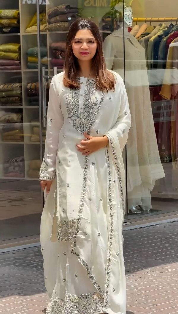 Nice White Color Georgette Thread Sequence Salwar Suit