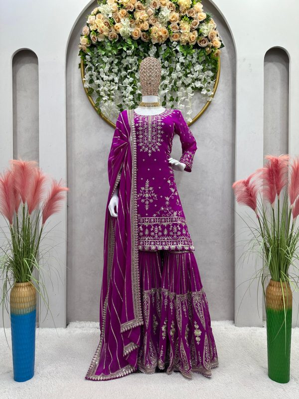 Peaceful Purple Color Georgette Thread Sequence Salwar Suit