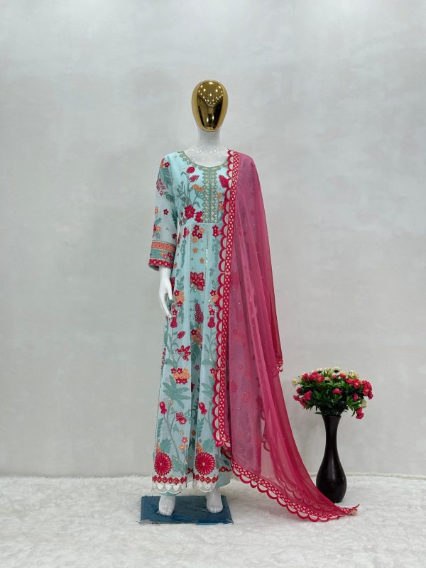 Perfect Blue Color Georgette Embroidered Sequence Salwar Suit