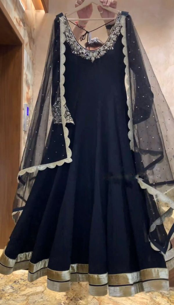 Sublime Black Color Georgette Embroidery Anarkali Gown
