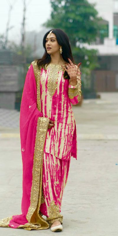 Super Pink Chinnon Digital Printed Embroidery Salwar Suit