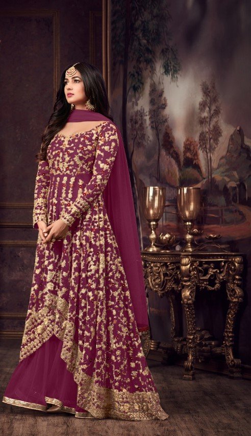 Fine Purple Color Heavy Net Embroidery Sequence Salwar Suit