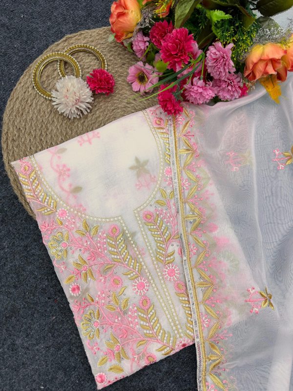 Classic White Color Tabby Organza Silk Sequence Salwar Suit