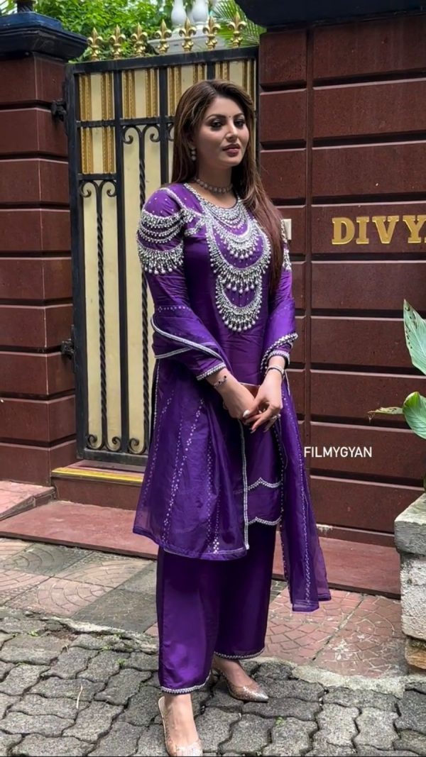 Fancy Violet Color Chinon Silk Thread Sequence Salwar Suit