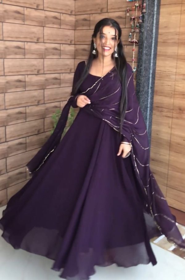 Splendorous Wine Color Georgette Lace Border Anarkali Suit
