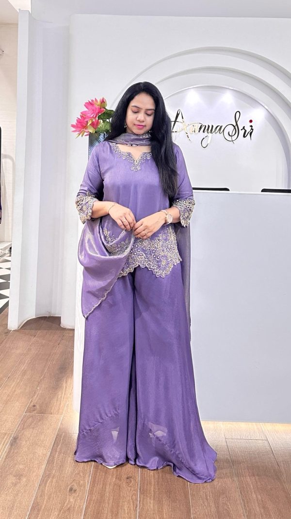 Fancy Purple Color Faux Georgette With Heavy Embroidery Sequence Work Salwar Suit