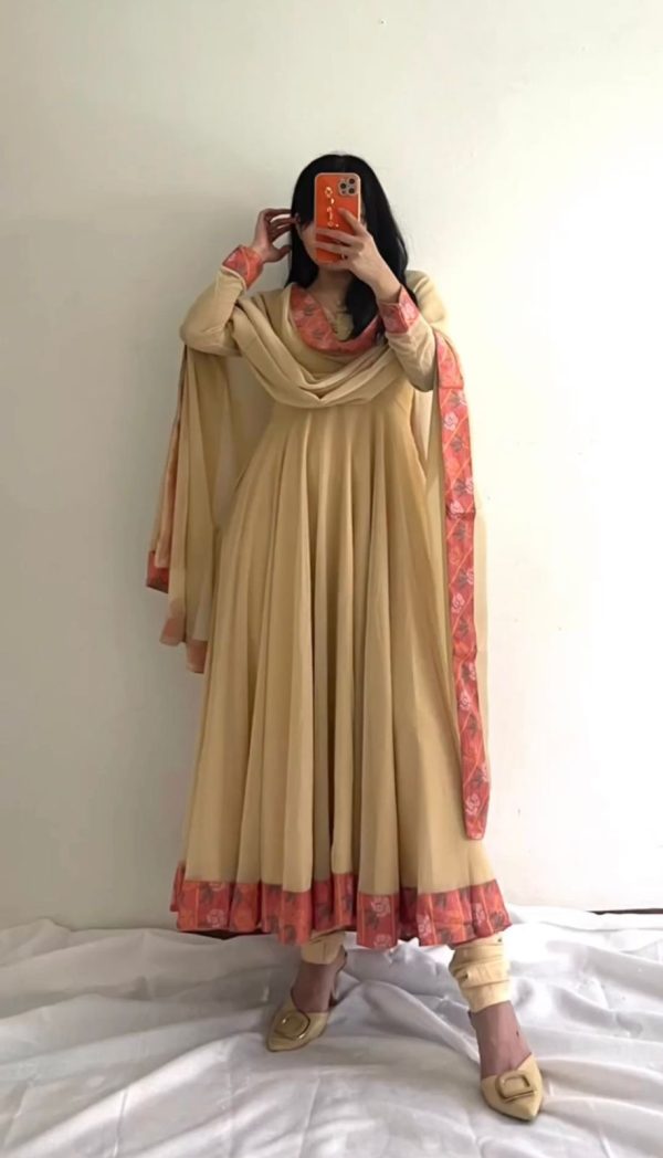 Fantastic Yellow Color Faux Georgette Lace work Salwar Suit