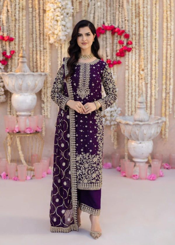 Glowing Violet Color Faux Georgette With Embroidery Sequence With Beads Work Salwar Suit