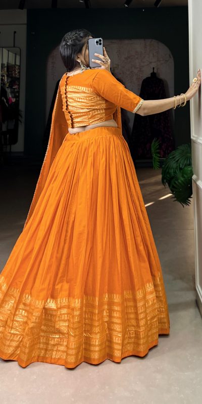 LNB 1906 Orange Color Pure Chanderi Plain With Zari Weaving Work Border Lehenga Choli Wedding, Party, Festive, Events Etc. Delivery 4-6 Working Days Rs 1999 | Bollywood Lehenga, Creative Lehenga, Designer Lehenga, Embroidered Lehenga, Lehenga, Party Wear Lehenga