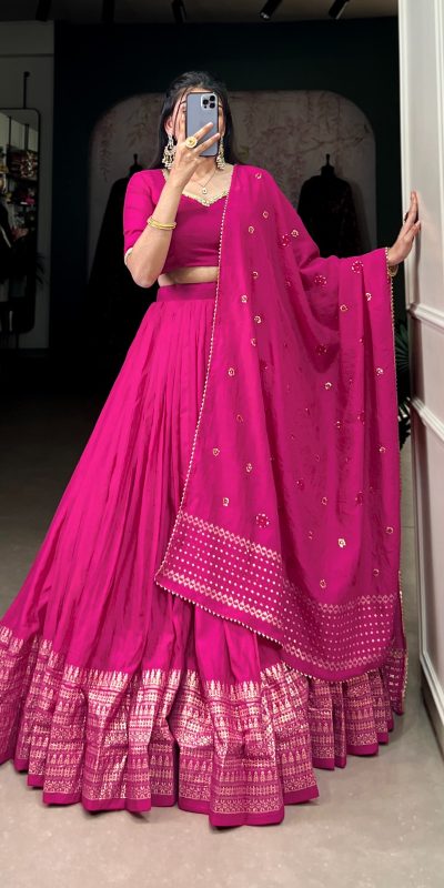 LNB 1906 Pink Color Pure Chanderi Plain With Zari Weaving Work Border Lehenga Choli Wedding, Party, Festive, Events Etc. Delivery 4-6 Working Days Rs 1999 | Bollywood Lehenga, Creative Lehenga, Designer Lehenga, Embroidered Lehenga, Lehenga, Party Wear Lehenga