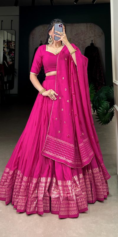 LNB 1906 Pink Color Pure Chanderi Plain With Zari Weaving Work Border Lehenga Choli Wedding, Party, Festive, Events Etc. Delivery 4-6 Working Days Rs 1999 | Bollywood Lehenga, Creative Lehenga, Designer Lehenga, Embroidered Lehenga, Lehenga, Party Wear Lehenga