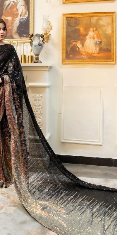 DF 3407 Black color Dual Sequins 3MM & 5MM Embroidery Sequins Work Saree Casual, Wedding, Festive, Events . Expected Delivery 4-6 Working Days @1749/- only | Bollywood Sarees, Creative Sarees, Designer Sarees, Embroidered Sarees, Ethnic Saree, Modern Digital sarees, Party Wear Sarees, Sarees