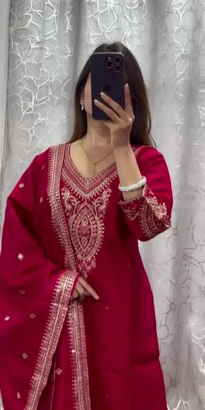 BE 318 Red Chinon With Embroidery Coding Dori Work Salwar Suit Casual, Wedding, Party, Festive, Events Etc.4-6 Working Days@ 1799/-only | Jump Suits, Casual Suits, Creative suits, Designer Suits, Palazzo Suits, Party Wear Suits, Patiala Suits, Salwar suit, Straight Suits