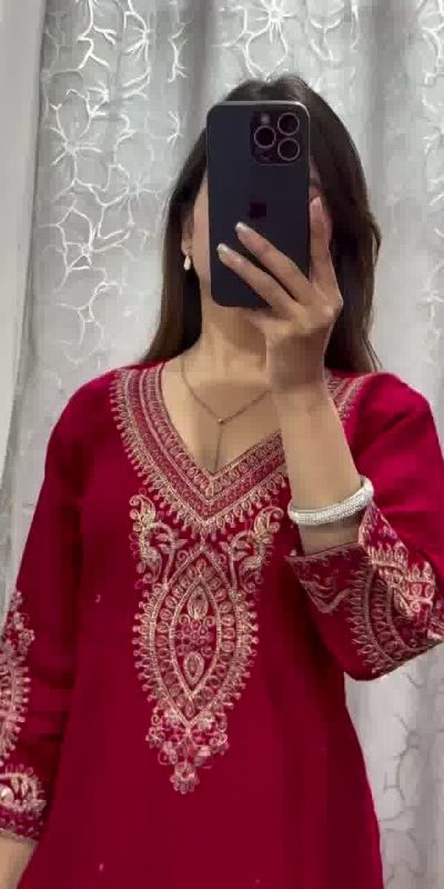 BE 318 Red Chinon With Embroidery Coding Dori Work Salwar Suit Casual, Wedding, Party, Festive, Events Etc.4-6 Working Days@ 1799/-only | Jump Suits, Casual Suits, Creative suits, Designer Suits, Palazzo Suits, Party Wear Suits, Patiala Suits, Salwar suit, Straight Suits