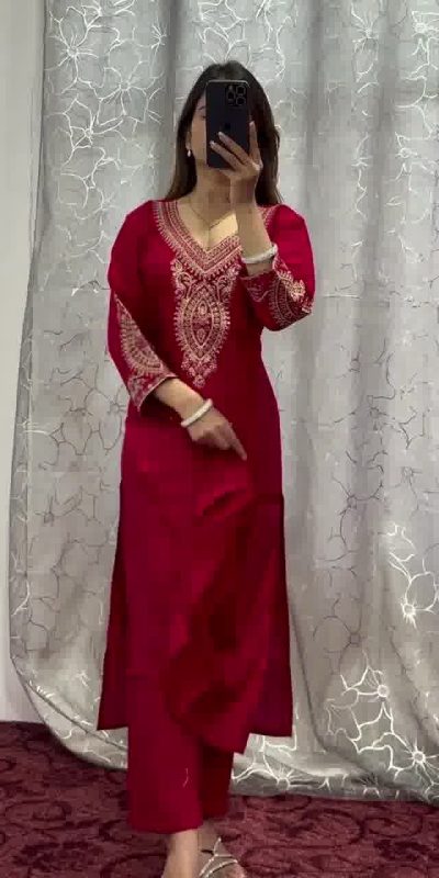 BE 318 Red Chinon With Embroidery Coding Dori Work Salwar Suit Casual, Wedding, Party, Festive, Events Etc.4-6 Working Days@ 1799/-only | Jump Suits, Casual Suits, Creative suits, Designer Suits, Palazzo Suits, Party Wear Suits, Patiala Suits, Salwar suit, Straight Suits