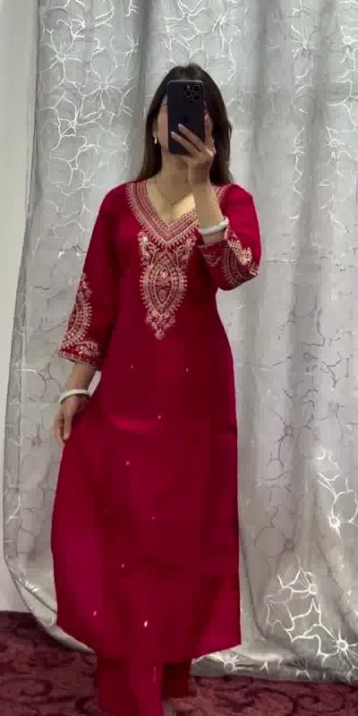 BE 318 Red Chinon With Embroidery Coding Dori Work Salwar Suit Casual, Wedding, Party, Festive, Events Etc.4-6 Working Days@ 1799/-only | Jump Suits, Casual Suits, Creative suits, Designer Suits, Palazzo Suits, Party Wear Suits, Patiala Suits, Salwar suit, Straight Suits