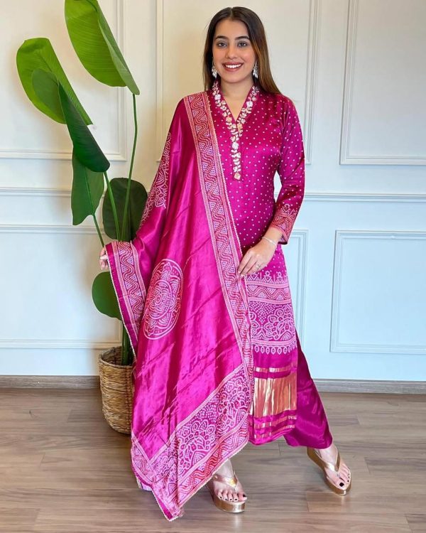 Fancy Rani Color Chinon Silk Wide Digital Print Coding Work Salwar Suit
