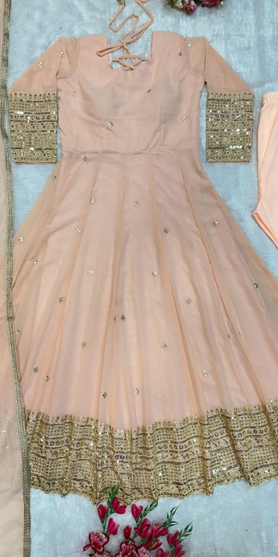 VLM 258 Cream Color Fox Georgette With Embroidery Work Anarkali Gown Wedding Party, Festive, Events Etc.4-6 Working Days@2149/- only | Bollywood Gowns, Creative Gowns, Designer Gowns, Embroidered Gowns, Gowns, Party Wear Gowns, Straight Suits