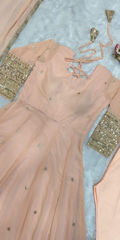 VLM 258 Cream Color Fox Georgette With Embroidery Work Anarkali Gown Wedding Party, Festive, Events Etc.4-6 Working Days@2149/- only | Bollywood Gowns, Creative Gowns, Designer Gowns, Embroidered Gowns, Gowns, Party Wear Gowns, Straight Suits