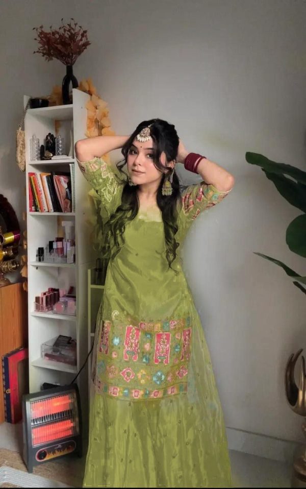 Glowing Light Green Color Chinnon Silk Embroidery Work Salwar Suit