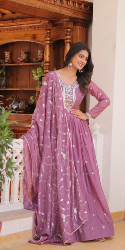 Ram 081 Light Purple Star Georgette Sequence Embroidery Work Anarkali Gown Wedding Party, Festive, Events Etc.4-6 Working Days@2149/- only | Bollywood Gowns, Creative Gowns, Designer Gowns, Embroidered Gowns, Gowns, Party Wear Gowns, Straight Suits