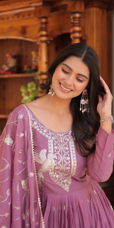 Ram 081 Light Purple Star Georgette Sequence Embroidery Work Anarkali Gown Wedding Party, Festive, Events Etc.4-6 Working Days@2149/- only | Bollywood Gowns, Creative Gowns, Designer Gowns, Embroidered Gowns, Gowns, Party Wear Gowns, Straight Suits