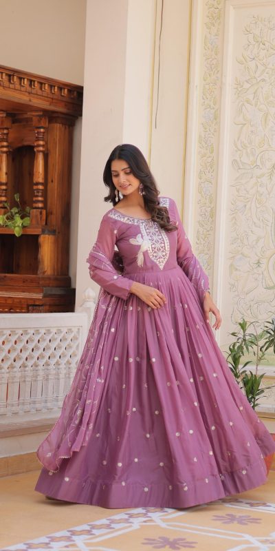 Ram 081 Light Purple Star Georgette Sequence Embroidery Work Anarkali Gown Wedding Party, Festive, Events Etc.4-6 Working Days@2149/- only | Bollywood Gowns, Creative Gowns, Designer Gowns, Embroidered Gowns, Gowns, Party Wear Gowns, Straight Suits