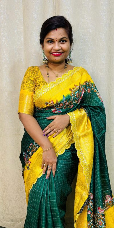 MS 473 Green Color dola mangalagiri checks All Over Kalamkari Floral Print Saree , Wedding, Festive, Events . Expected Delivery 4-6 Working Days @1699/- | Bollywood Sarees, Creative Sarees, Designer Sarees, Embroidered Sarees, Ethnic Saree, Modern Digital sarees, Party Wear Sarees, Sarees