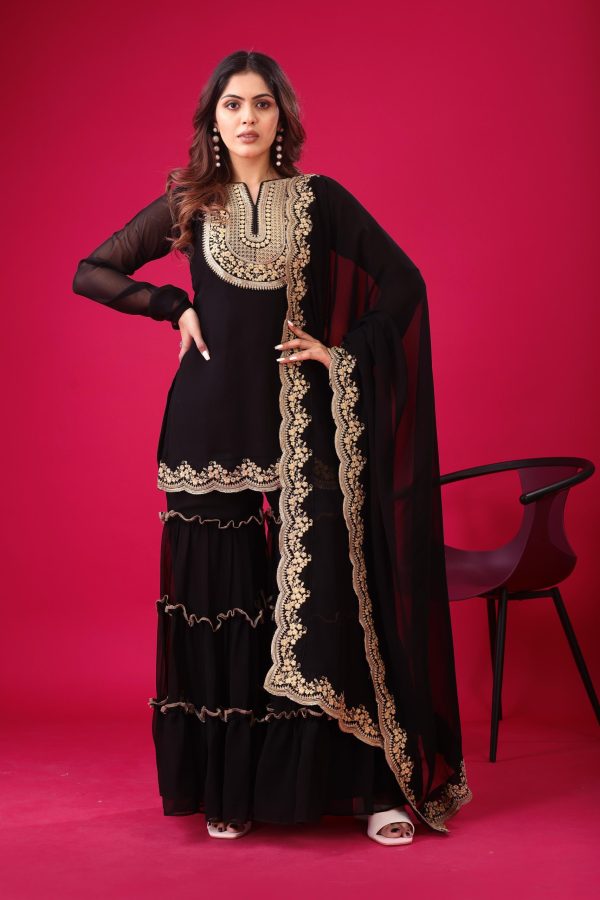 Magical Black Color Faux Georgette Embroidery Sequence Work Salwar Suit