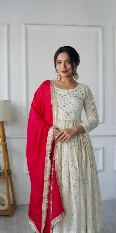 VLM 253 White Color Fox Georgette With Heavy Embroidery Work Salwar Suit Casual, Wedding, Party, Festive, Events Etc.4-6 Working Days@ 1949/-only | Jump Suits, Casual Suits, Creative suits, Designer Suits, Palazzo Suits, Party Wear Suits, Patiala Suits, Salwar suit, Straight Suits