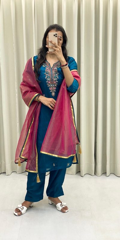 BE 301 Peacock Blue Color Fendi Silk Hand Work Salwar Suit Casual, Wedding, Party, Festive, Events Etc.4-6 Working Days@ 1799/-only | Jump Suits, Casual Suits, Creative suits, Designer Suits, Palazzo Suits, Party Wear Suits, Patiala Suits, Salwar suit, Straight Suits