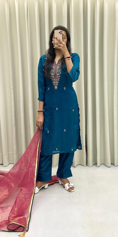 BE 301 Peacock Blue Color Fendi Silk Hand Work Salwar Suit Casual, Wedding, Party, Festive, Events Etc.4-6 Working Days@ 1799/-only | Jump Suits, Casual Suits, Creative suits, Designer Suits, Palazzo Suits, Party Wear Suits, Patiala Suits, Salwar suit, Straight Suits
