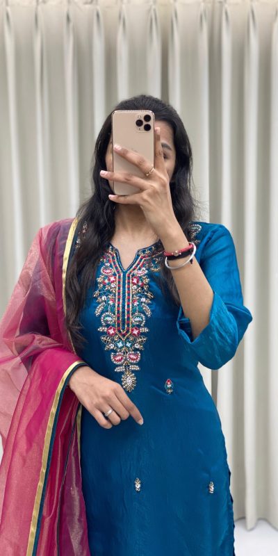 BE 301 Peacock Blue Color Fendi Silk Hand Work Salwar Suit Casual, Wedding, Party, Festive, Events Etc.4-6 Working Days@ 1799/-only | Jump Suits, Casual Suits, Creative suits, Designer Suits, Palazzo Suits, Party Wear Suits, Patiala Suits, Salwar suit, Straight Suits