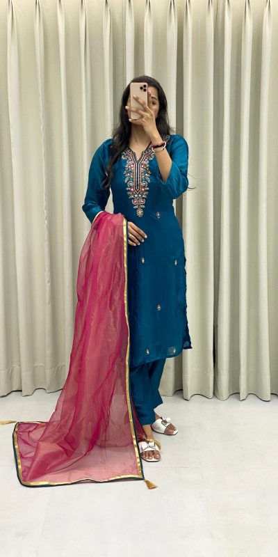 BE 301 Peacock Blue Color Fendi Silk Hand Work Salwar Suit Casual, Wedding, Party, Festive, Events Etc.4-6 Working Days@ 1799/-only | Jump Suits, Casual Suits, Creative suits, Designer Suits, Palazzo Suits, Party Wear Suits, Patiala Suits, Salwar suit, Straight Suits