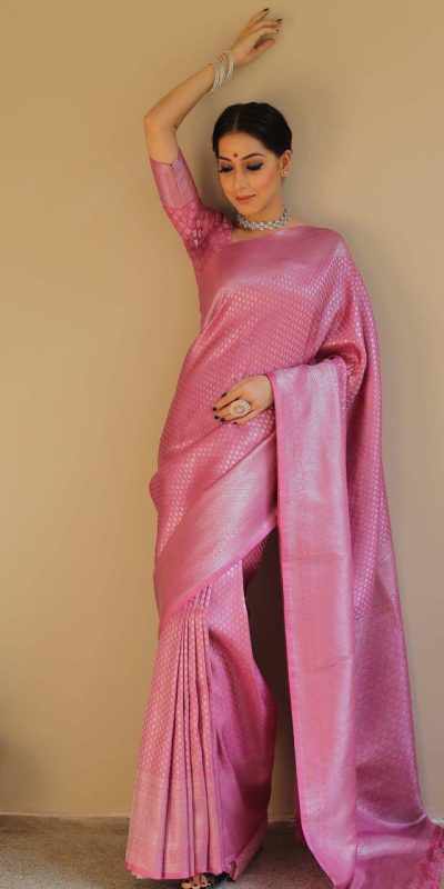 KP 6018 Light pink Color Soft Lichi Silk Jacquard Work On All Over Saree Casual, Wedding, Festive, Events . Expected Delivery 4-6 Working Days @1349/- only | Bollywood Sarees, Creative Sarees, Designer Sarees, Embroidered Sarees, Ethnic Saree, Modern Digital sarees, Party Wear Sarees, Sarees