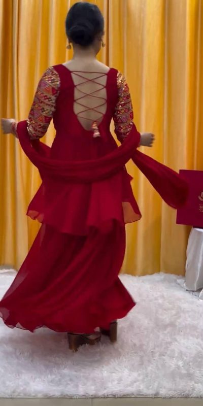 PC 343 Red Fox Georgette Thread Work With Fancy Button Salwar Suit Casual, Wedding, Party, Festive, Events Etc.4-6 Working Days@ 2029/-only | Jump Suits, Casual Suits, Creative suits, Designer Suits, Palazzo Suits, Party Wear Suits, Patiala Suits, Salwar suit, Straight Suits