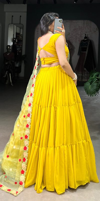 LNB 1348 Yellow Color Georgette Plain Lehenga Choli Wedding , Party , Festive , Ect @2149/- Only | Bollywood Lehenga, Creative Lehenga, Designer Lehenga, Embroidered Lehenga, Lehenga, Party Wear Lehenga