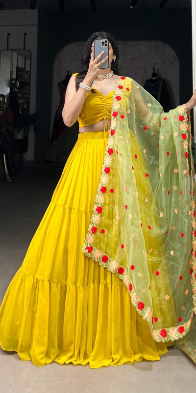 LNB 1348 Yellow Color Georgette Plain Lehenga Choli Wedding , Party , Festive , Ect @2149/- Only | Bollywood Lehenga, Creative Lehenga, Designer Lehenga, Embroidered Lehenga, Lehenga, Party Wear Lehenga