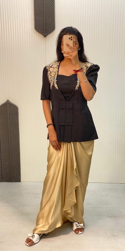 LG1899 Black & Cream Color French Crape With Sequence Embroidery Dhoti Suit Casual, Wedding, Party, Festive, Events Etc.4-6 Working Days@ 2049/-only | Jump Suits, Casual Suits, Creative suits, Designer Suits, Palazzo Suits, Party Wear Suits, Patiala Suits, Salwar suit, Straight Suits
