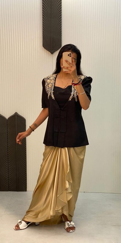 LG1899 Black & Cream Color French Crape With Sequence Embroidery Dhoti Suit Casual, Wedding, Party, Festive, Events Etc.4-6 Working Days@ 2049/-only | Jump Suits, Casual Suits, Creative suits, Designer Suits, Palazzo Suits, Party Wear Suits, Patiala Suits, Salwar suit, Straight Suits