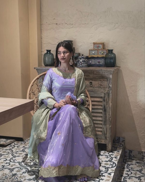 Stylist Purple Color Jimmy Choo Sequence Embroidery Rivet Moti Work Salwar Suit