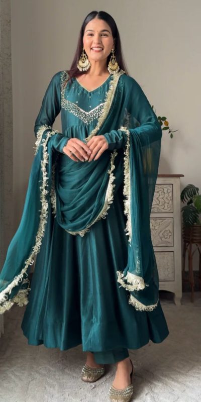 VLM 238 Blue Color Star Georgette With Embroidery Work Anarkali Gown Casual, Wedding, Party, Festive, Events Etc.4-6 Working Days@ 1999/-only | Bollywood Gowns, Creative Gowns, Designer Gowns, Embroidered Gowns, Gowns, Party Wear Gowns