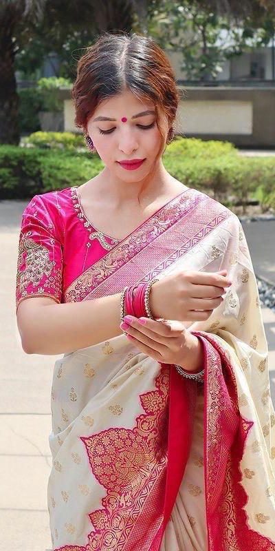 KP 4095 Half White Color Soft Lichi Silk Jacquard Work On All Over Saree Casual, Wedding, Festive, Events . Expected Delivery 4-6 Working Days @1499/- only | Bollywood Sarees, Creative Sarees, Designer Sarees, Embroidered Sarees, Ethnic Saree, Modern Digital sarees, Party Wear Sarees, Sarees