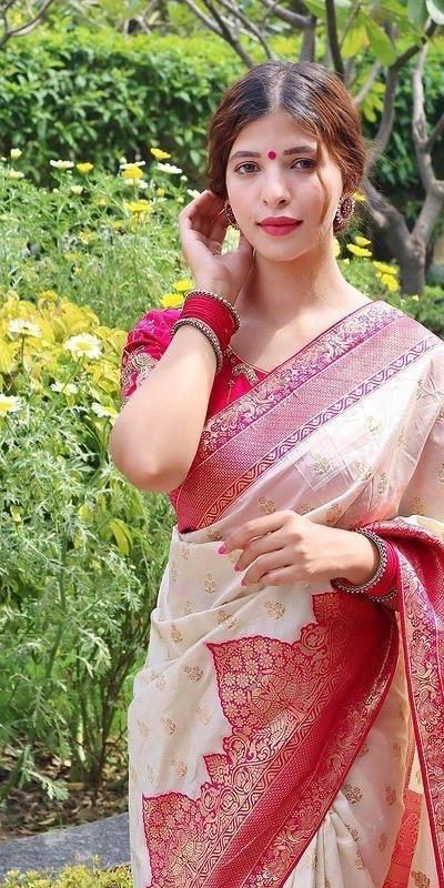 KP 4095 Half White Color Soft Lichi Silk Jacquard Work On All Over Saree Casual, Wedding, Festive, Events . Expected Delivery 4-6 Working Days @1499/- only | Bollywood Sarees, Creative Sarees, Designer Sarees, Embroidered Sarees, Ethnic Saree, Modern Digital sarees, Party Wear Sarees, Sarees