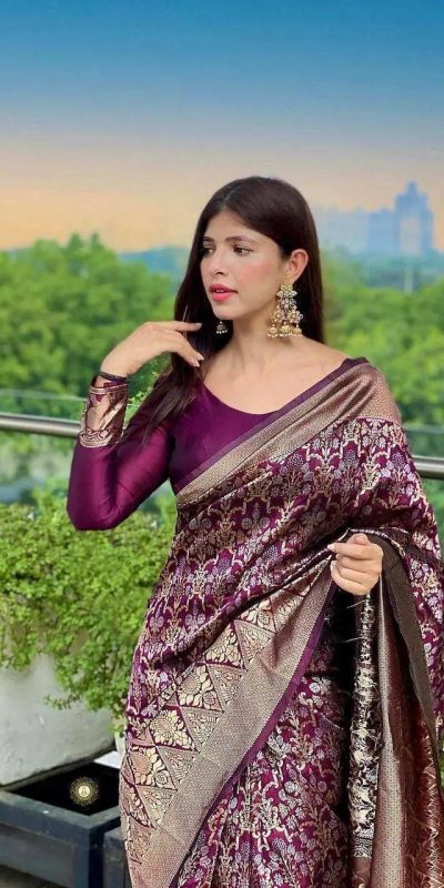  KP 3062 Wine Color Soft Lichi Silk Jacquard Work On All Over Saree Casual, Wedding, Festive, Events . Expected Delivery  4-6 Working Days @1499/- only                                                                                                                                             | Bollywood Sarees, Creative Sarees, Designer Sarees, Embroidered Sarees, Ethnic Saree, Modern Digital sarees, Party Wear Sarees, Sarees