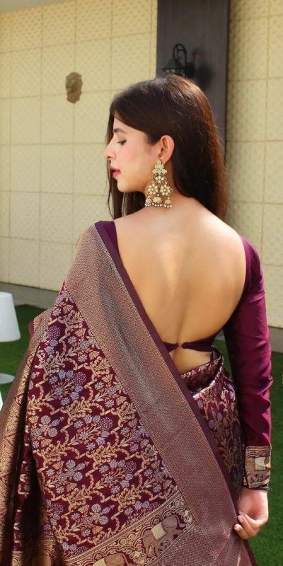 KP 3062 Wine Color Soft Lichi Silk Jacquard Work On All Over Saree Casual, Wedding, Festive, Events . Expected Delivery  4-6 Working Days @1499/- only                                                                                                                                             | Bollywood Sarees, Creative Sarees, Designer Sarees, Embroidered Sarees, Ethnic Saree, Modern Digital sarees, Party Wear Sarees, Sarees