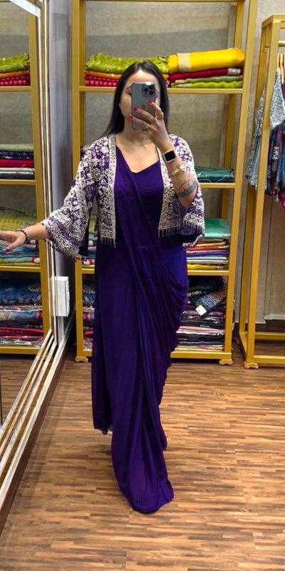 ST 1086 Purple Color Chinnon With Fully Embroidery Koti Ready To Wear Saree Wedding Party, Festive, Events Etc.4-6 Working Days@2049/- only | Bollywood Sarees, Creative Sarees, Designer Sarees, Embroidered Sarees, Ethnic Saree, Modern Digital sarees, Party Wear Sarees, Sarees